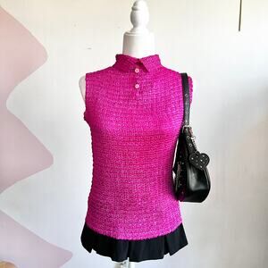 Pink Popcorn Knit‎ Tank Top, Cottagecore, Soft Girl, Kawaii, Vintage, Small